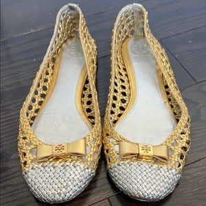 Tory Burch Metallic Gold and Silver Flats